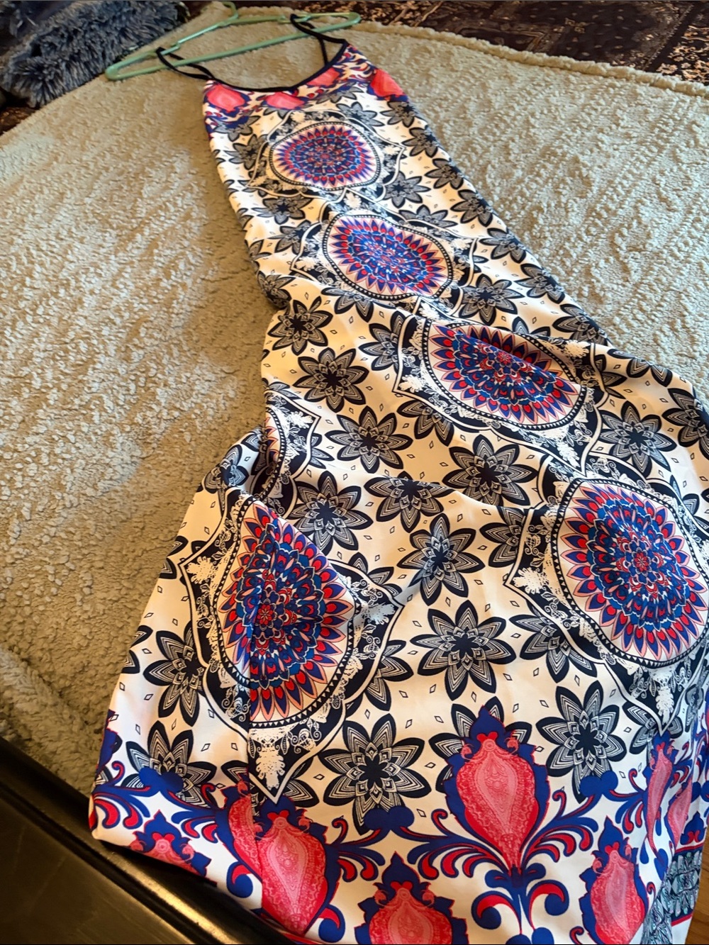 miami White Maxi Dress with Blue & Pink Medallion Print
